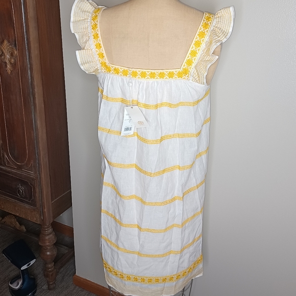 🆕️Tory Burch "Embroidered Ruffle Sleeveless dress" Linen mini - Picture 6 of 14